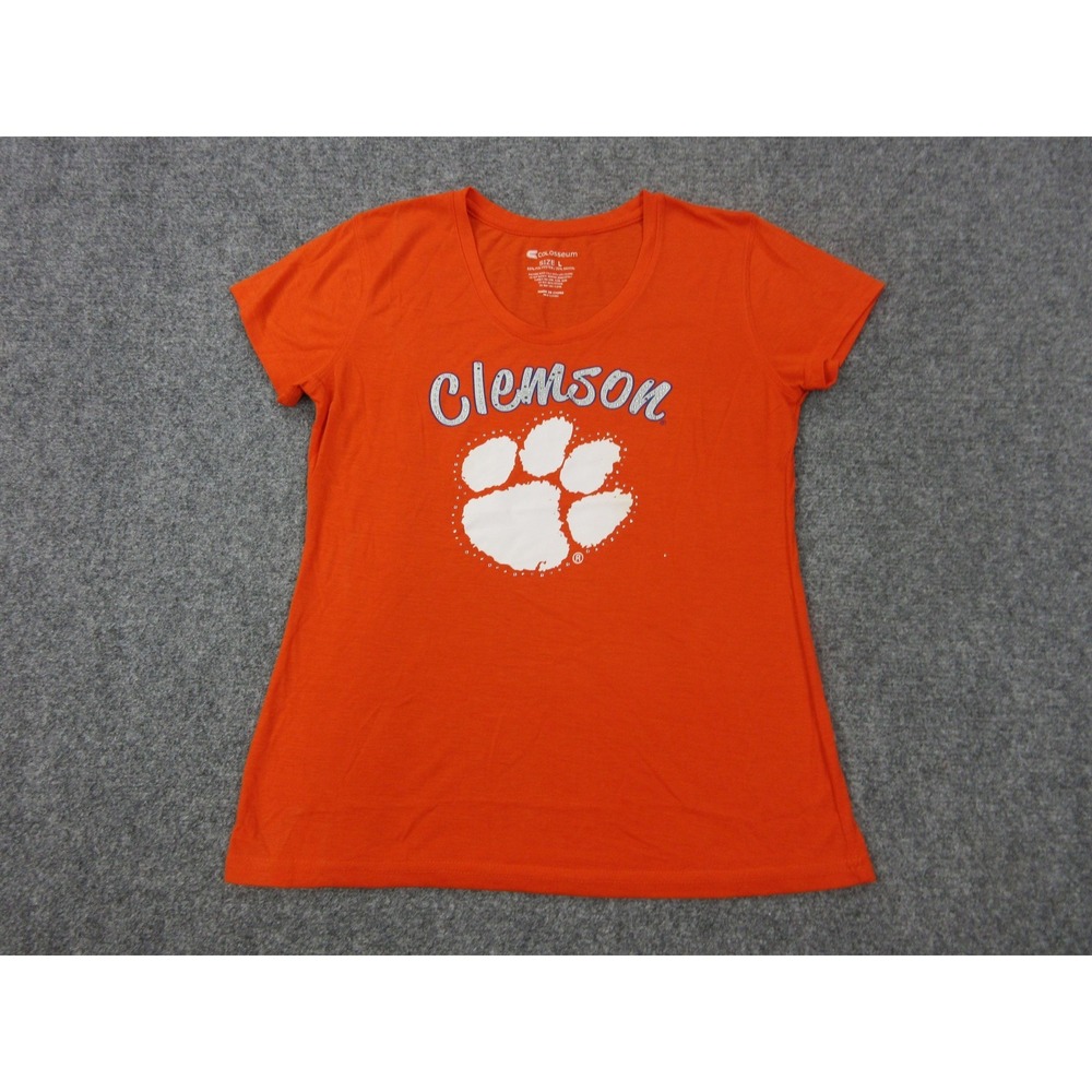 Clemson Tigers Shirt Womens Large Orange NCAA Football Colosseum Graphic Tee Top